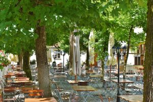 beer garden, chairs, dining tables