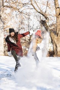 women, snow, friends